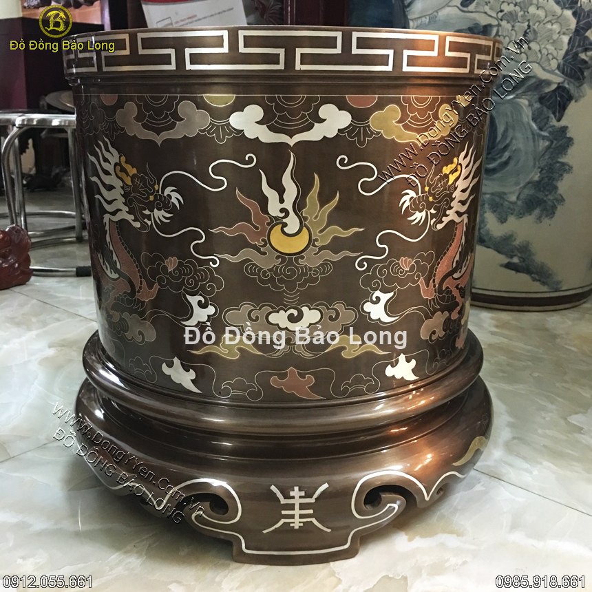 Bát Hương Đồng Khảm Ngũ Sắc 30cm
