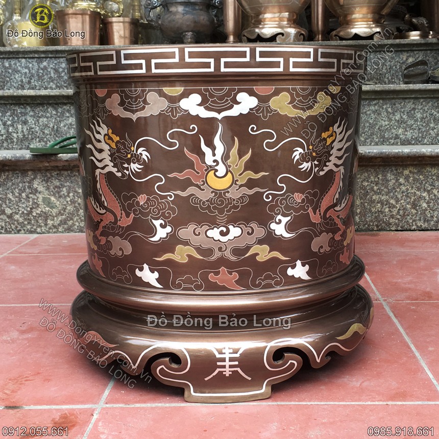 Bát Hương Đồng Khảm Ngũ Sắc 35cm