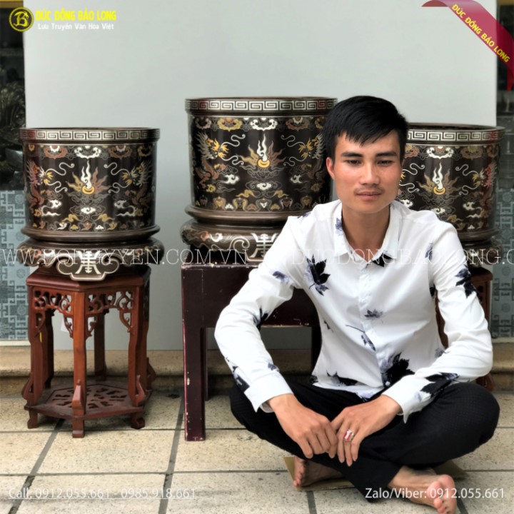 Bát Hương Đồng Khảm Ngũ Sắc 38cm và 42cm