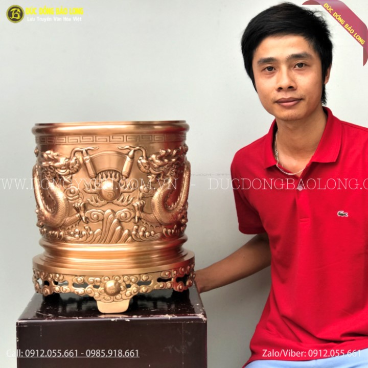 Bát Hương Rồng Chầu Mặt Nguyệt Bằng Đồng Đỏ 41cm