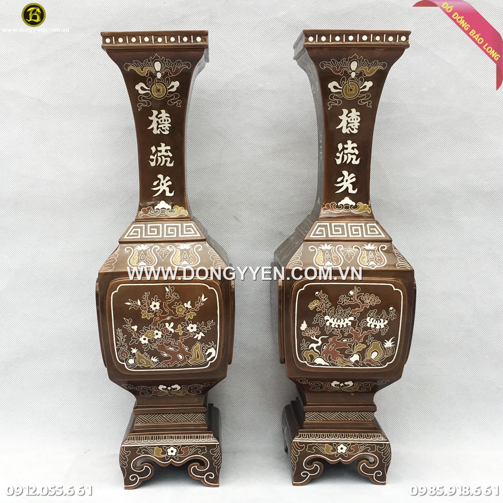Lọ Hoa Vuông Khảm Tứ Quý 48cm