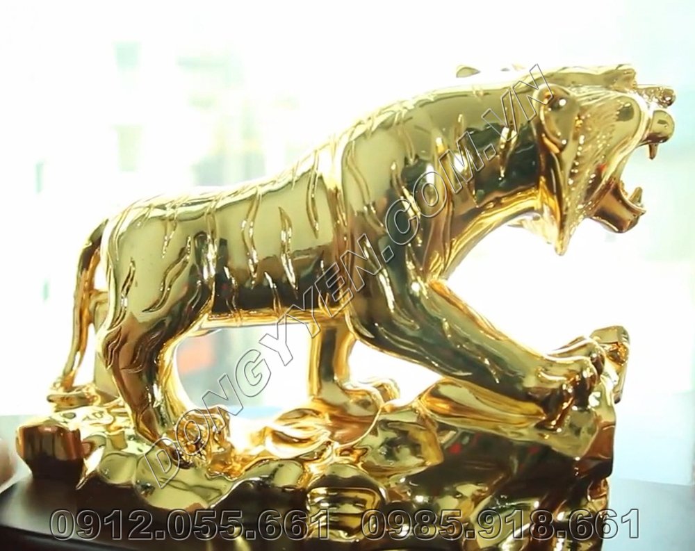 hổ phong thủy bằng đồng mạ vàng 24K
