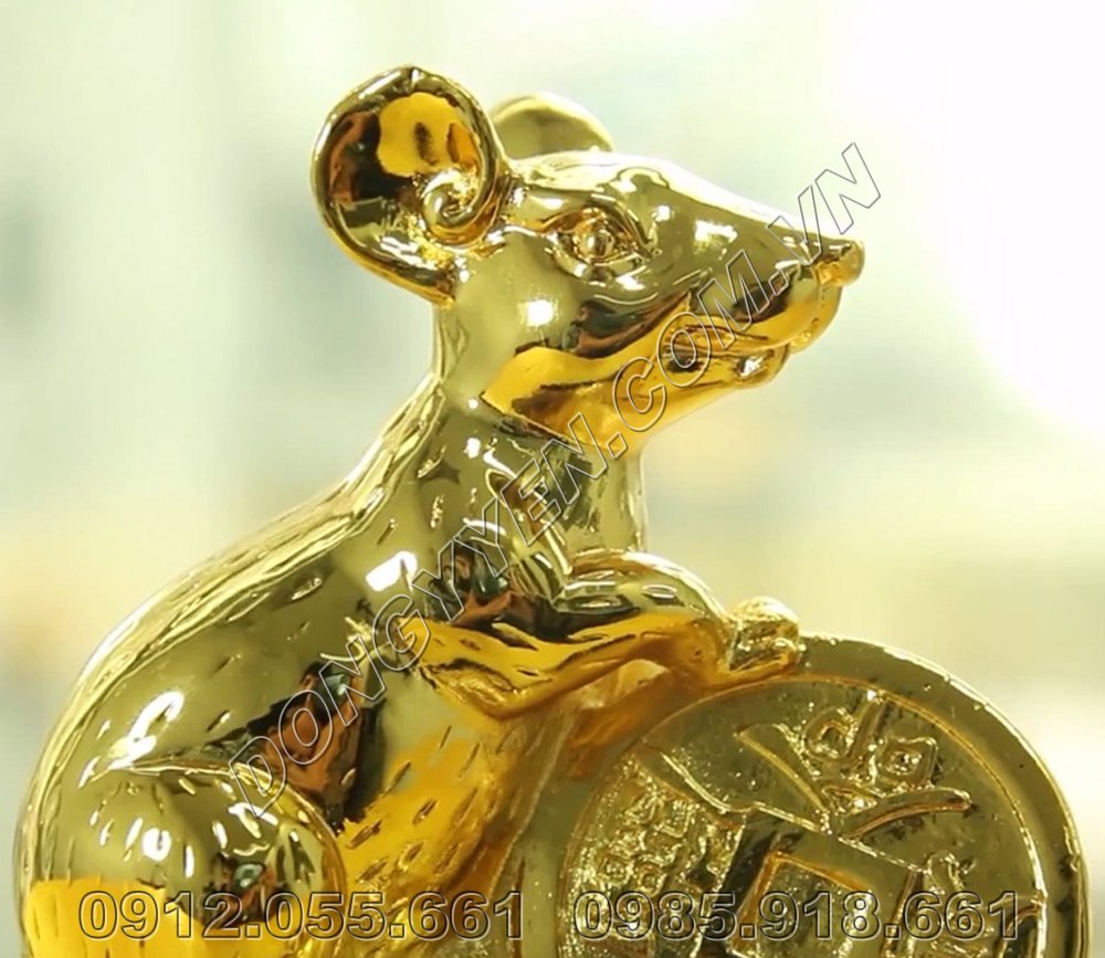 chuột phong thủy bằng đồng mạ vàng 24k