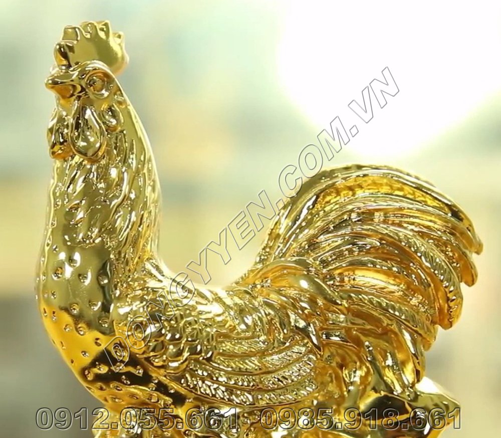 gà phong thủy bằng đồng mạ vàng 24K