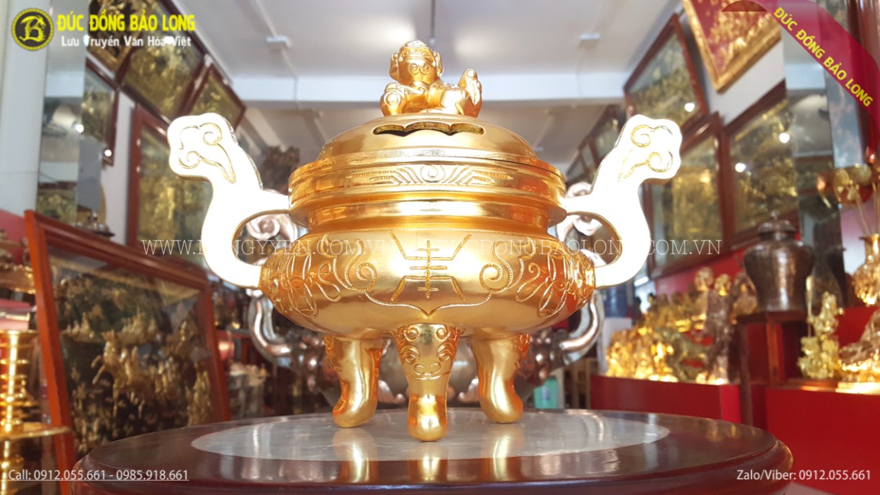 lư hương đồng dát vàng