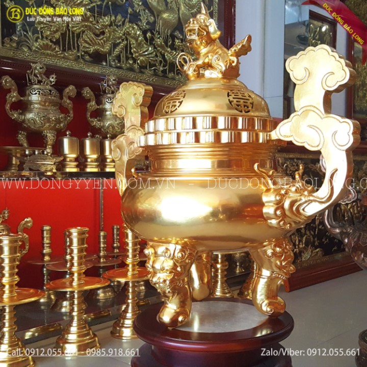 Bộ Đồ Thờ Bằng Đồng Dát Vàng 9999