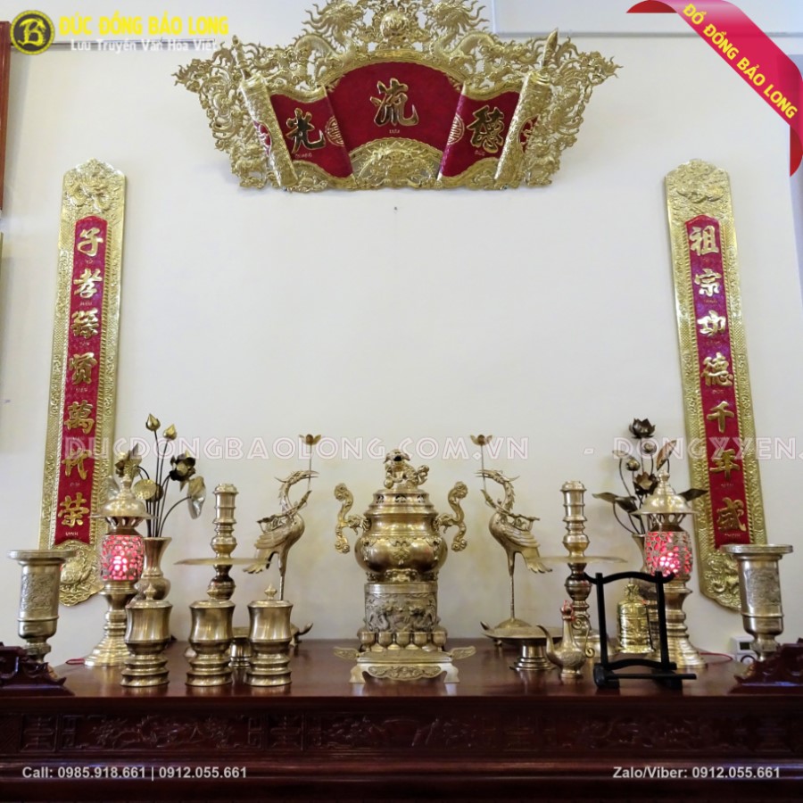 Bộ Đồ Thờ Bằng Đồng Thau 70cm Cho Nhà Thờ Họ