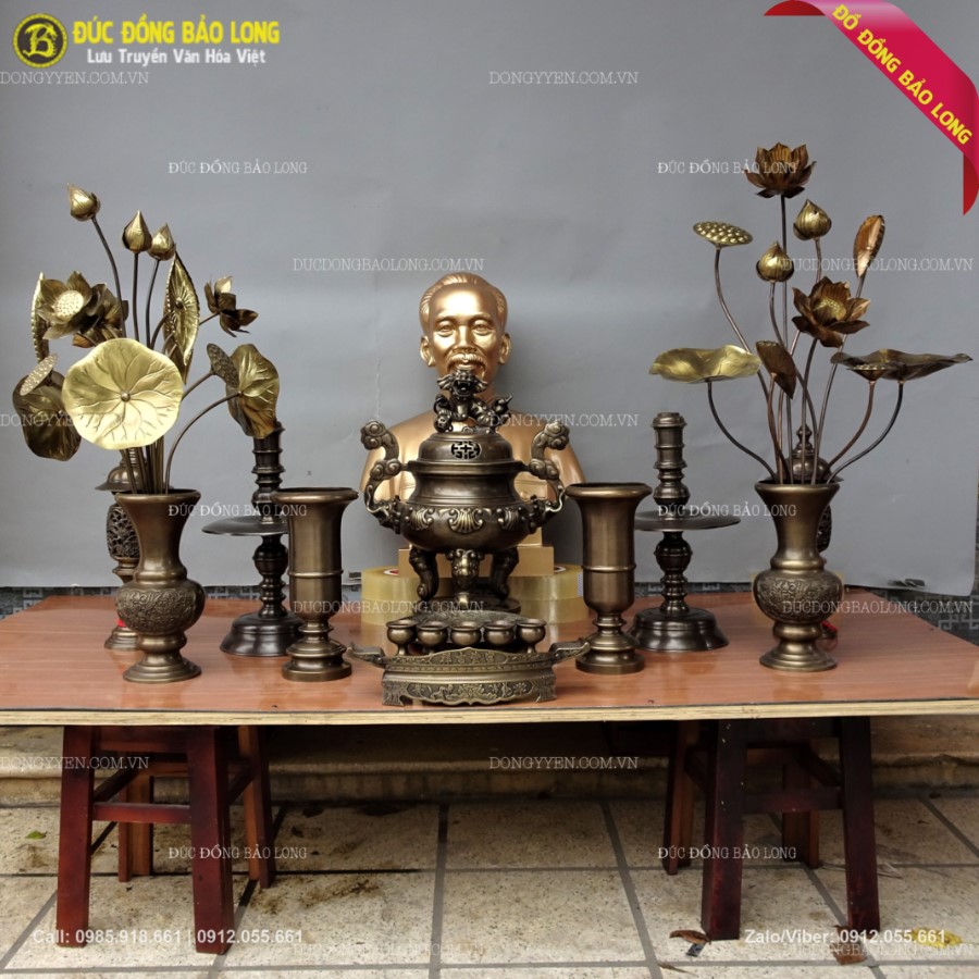 Bộ Đồ Thờ Hun Giả Cổ 50cm cho Phòng Thờ Bác Hồ