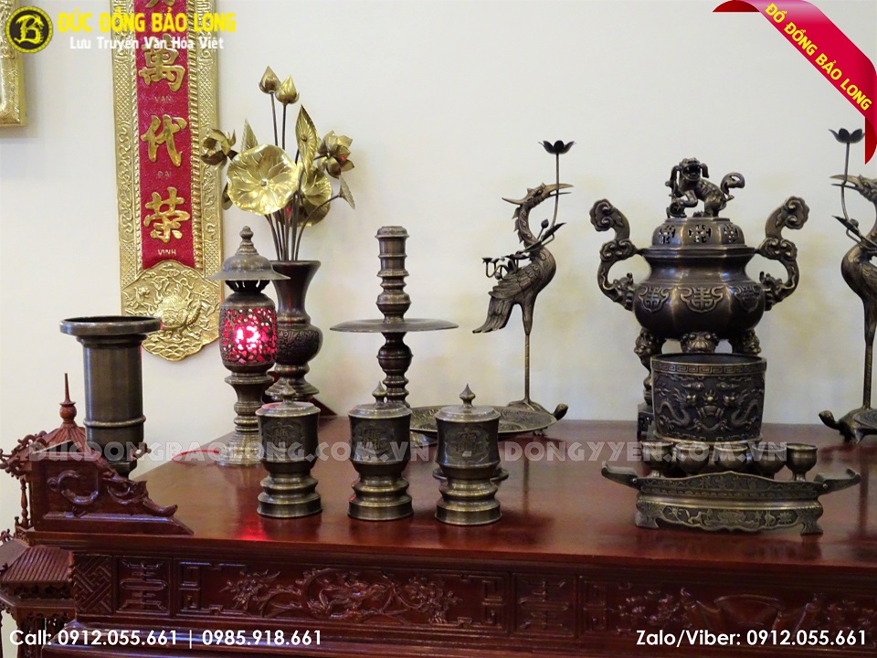 bộ đồ thờ bằng đồng hun đen