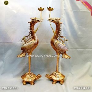 Đôi Hạc Đồng Đỏ Ám Hoa Văn mãu mộc 70cm