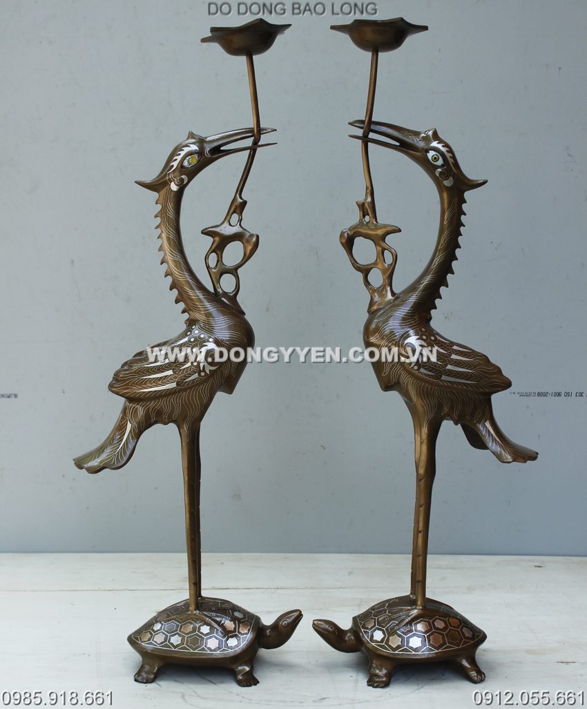 hạc đồng 60cm khảm tam khí