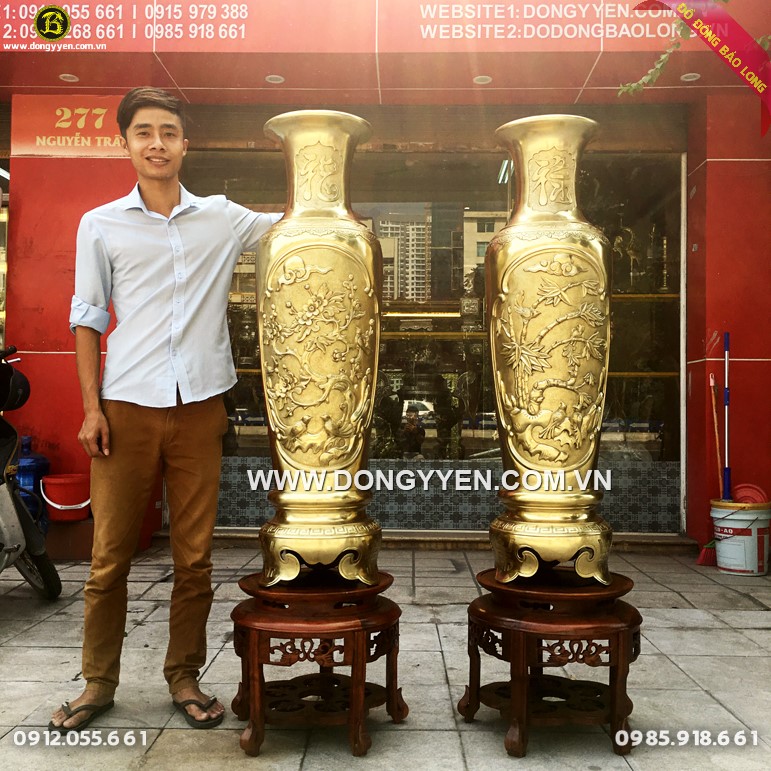 Đôi Lộc Bình Tứ Quý 1m27 Đúc Bằng Đồng Vỏ Đạn Katut