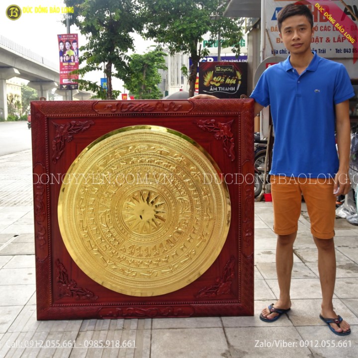 Tranh Mặt Trống Đồng 1m Mạ Vàng 24k Khung Hương 1m27