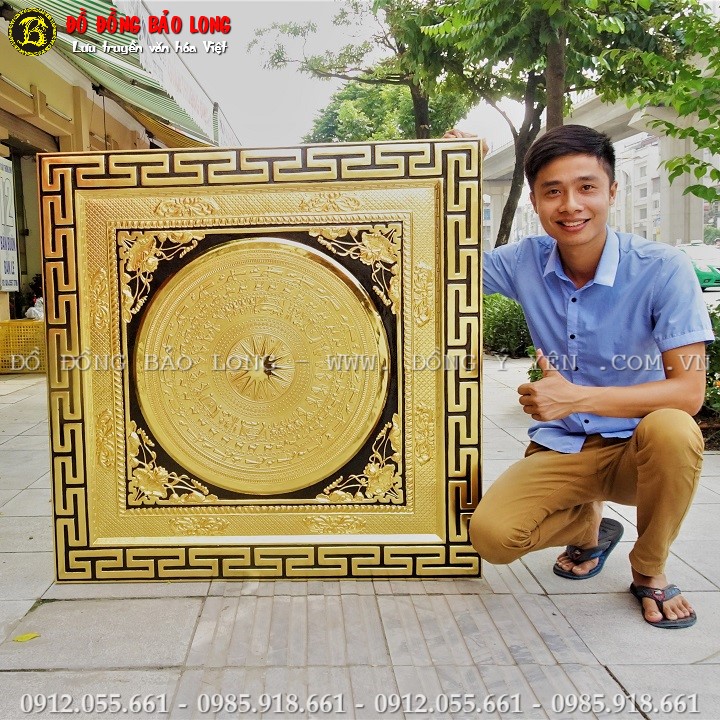 Tranh Mặt Trống Khung Vuông 1m07 Mạ Vàng 24k