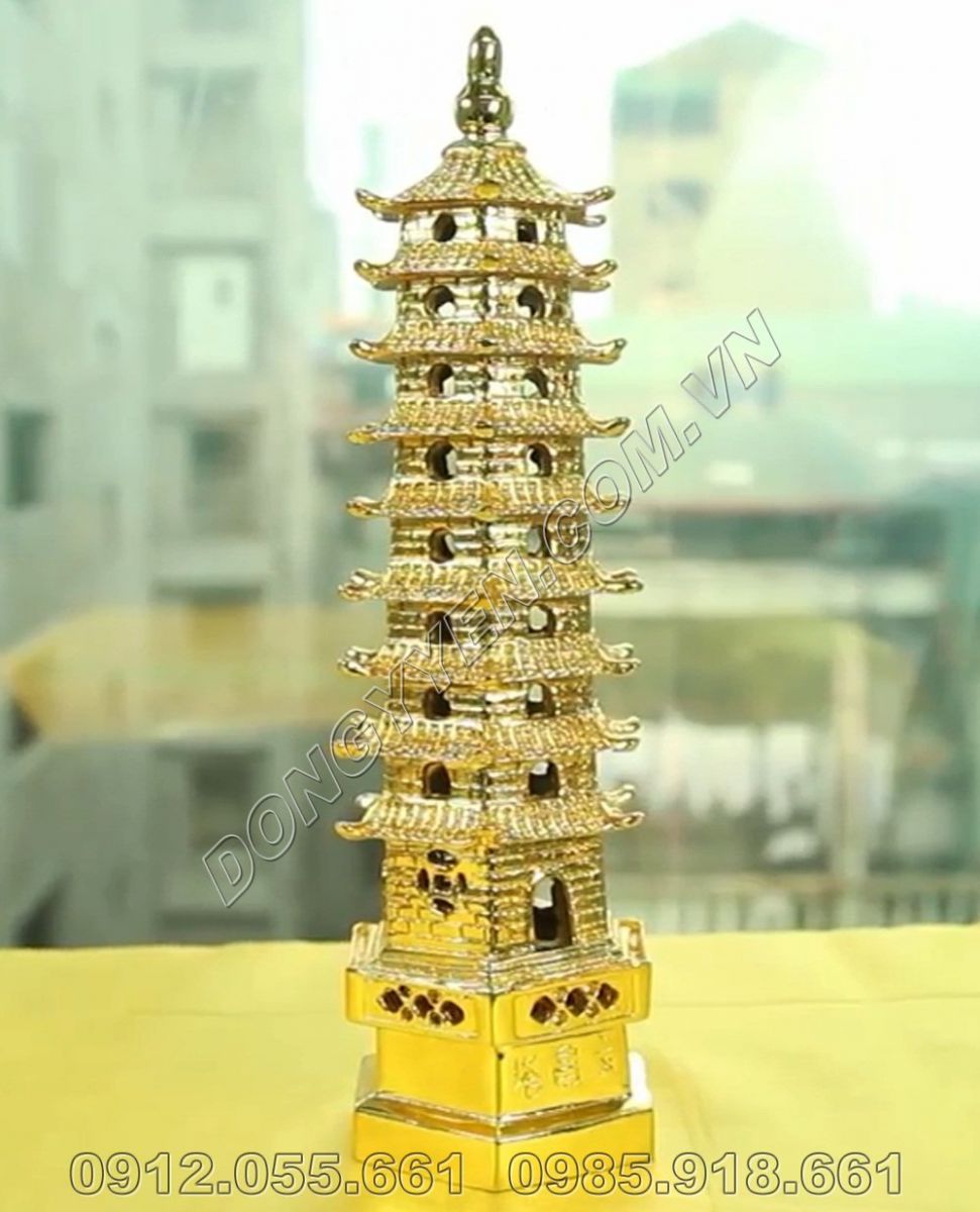 tháp văn xương bằng đồng mạ vàng 24K