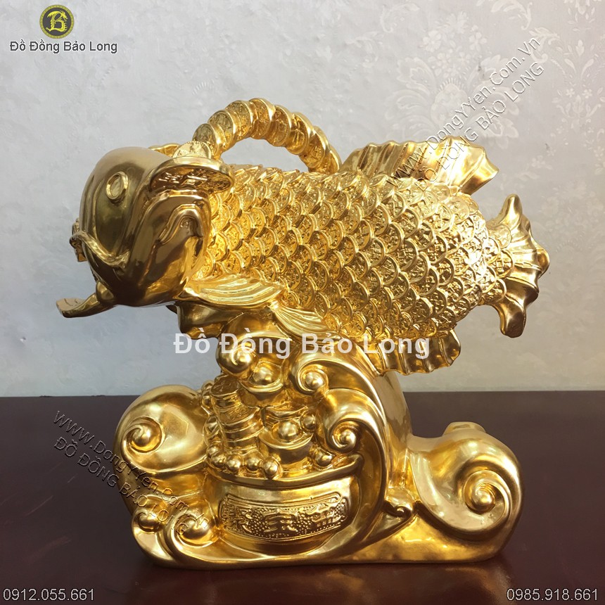 cá rồng bằng đồng thếp vàng 9999 cao 23cm