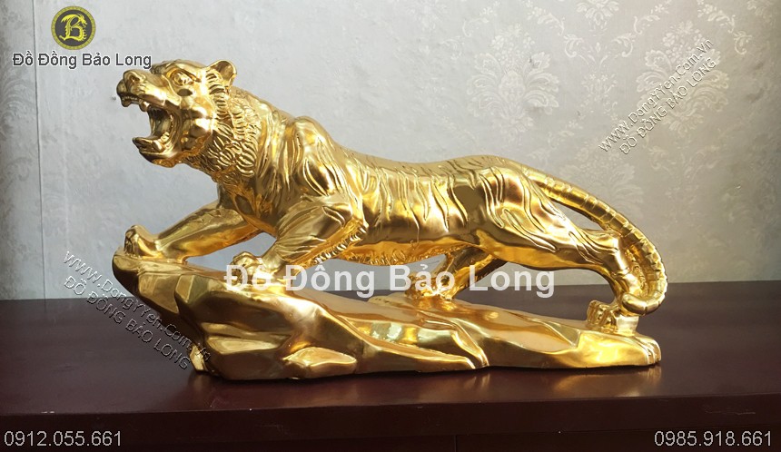tượng hổ bằng đồng thếp vàng 9999 dài 43cm