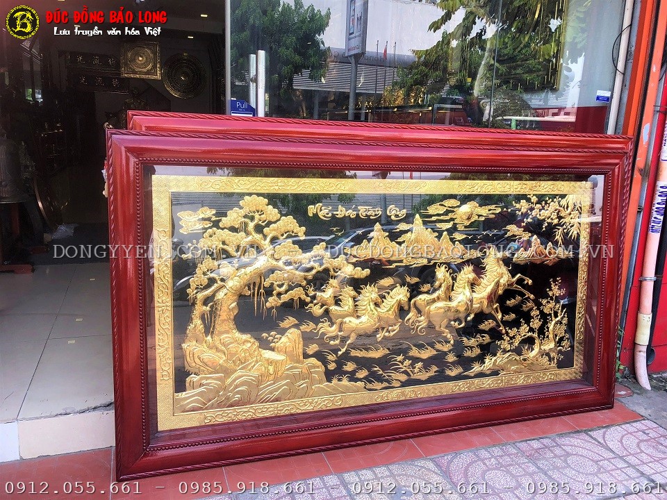tranh bát mã bằng đồng mạ vàng