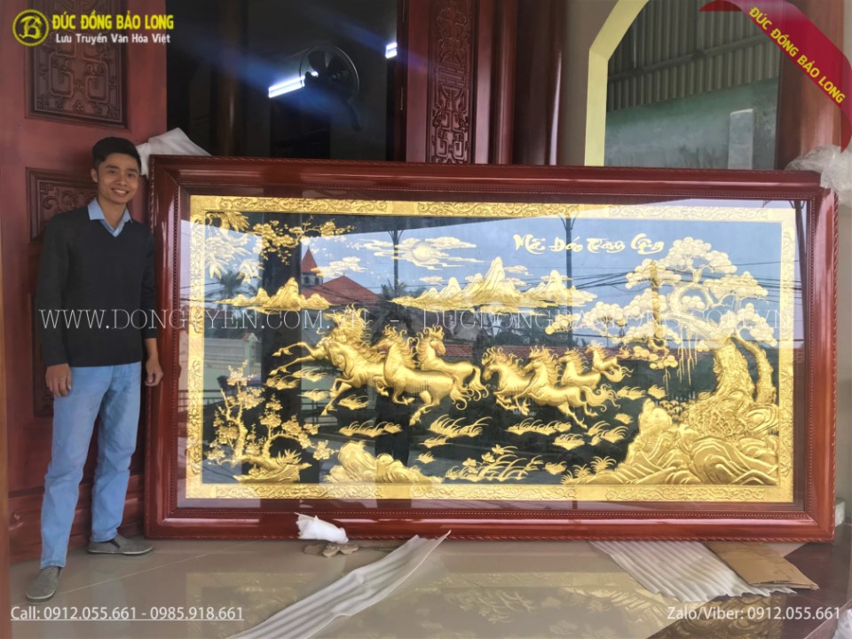 tranh mã đáo thành công dát vàng 3m21x1m76 cho khách Quỳnh Lưu