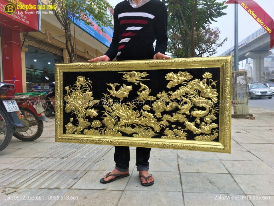 tranh cửu ngư hoa sen bằng đồng