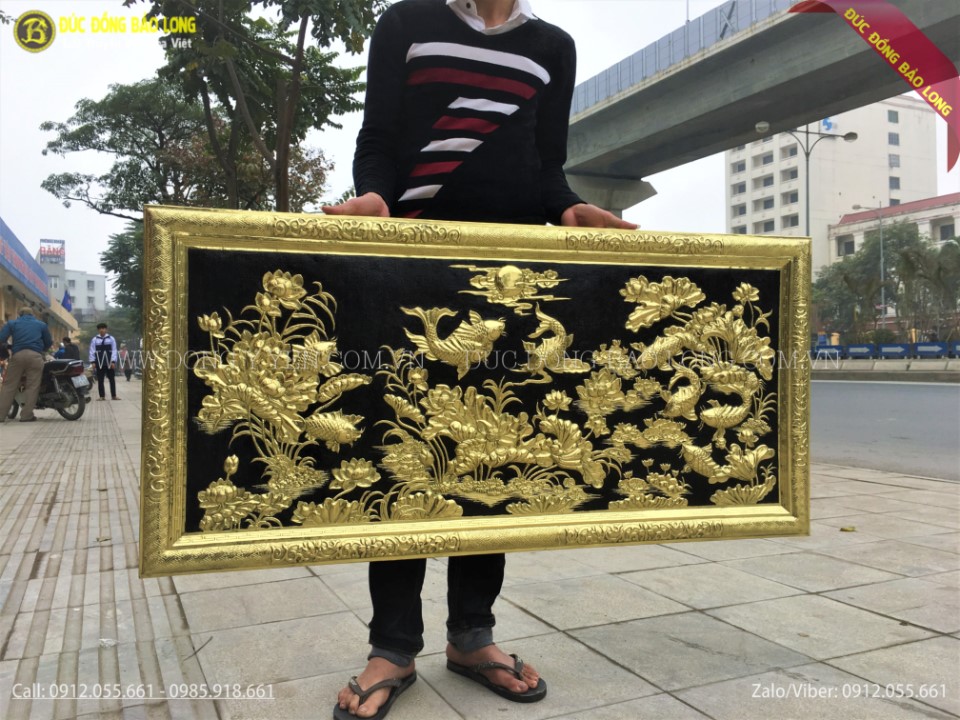 tranh cửu ngư hoa sen bằng đồng