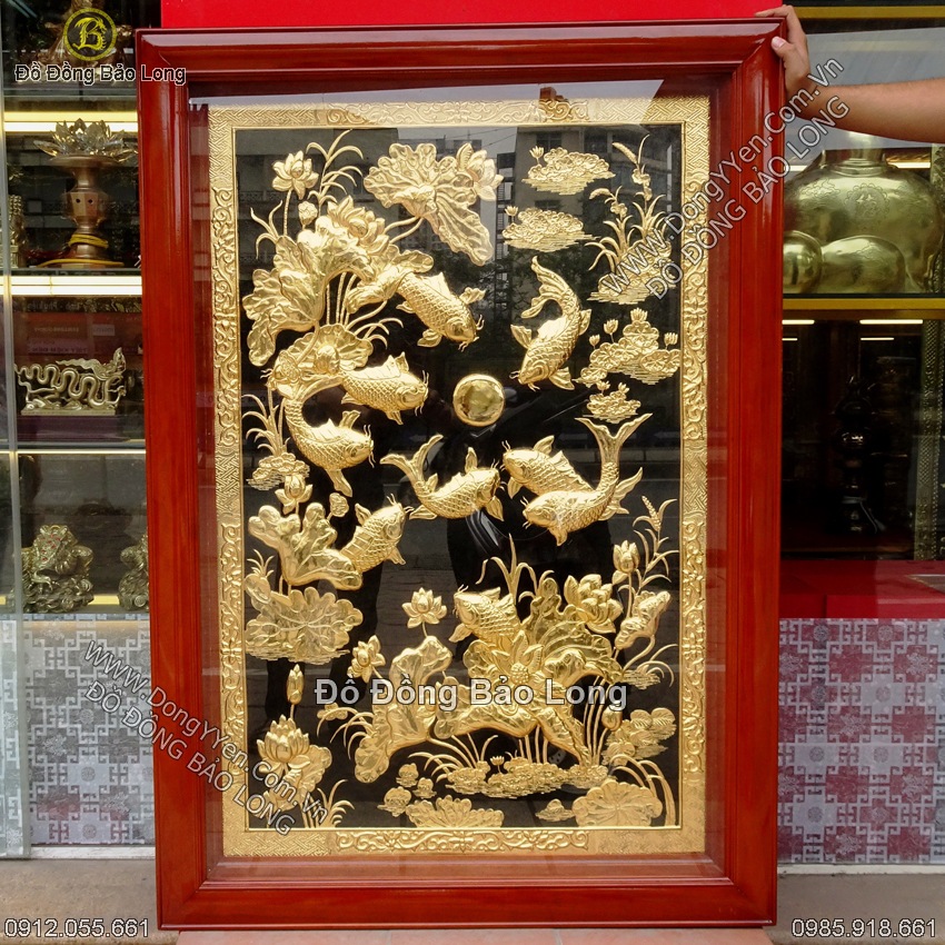 Tranh Cá Chép Hoa Sen Mạ Vàng 1m27