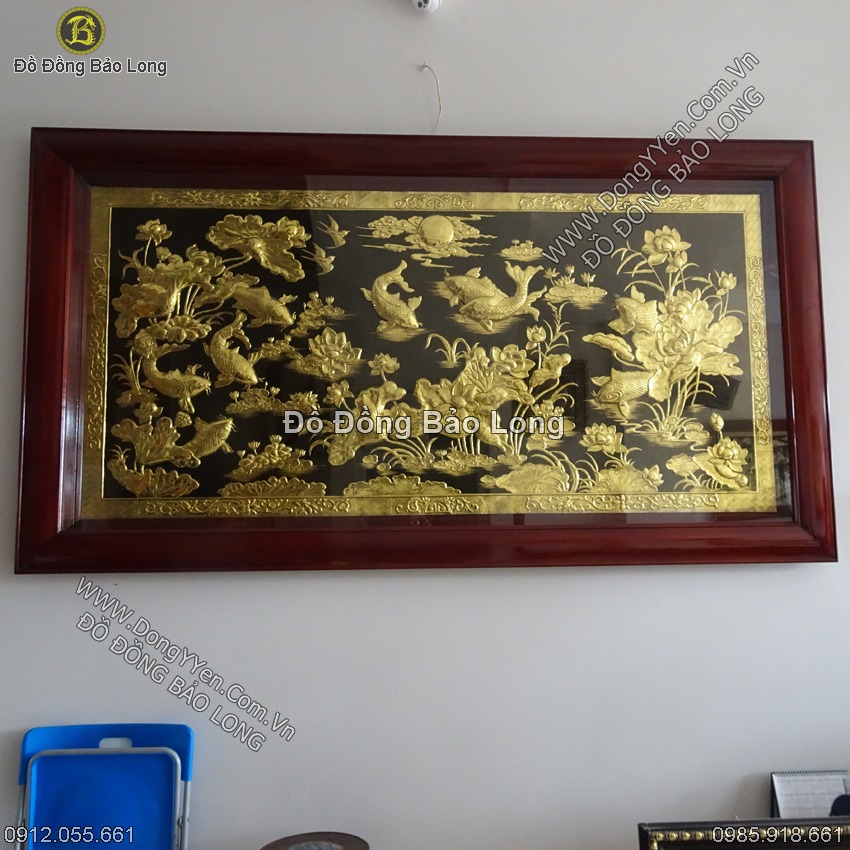 Tranh Cửu Ngư Hoa Sen Mạ Vàng 24k 2m31