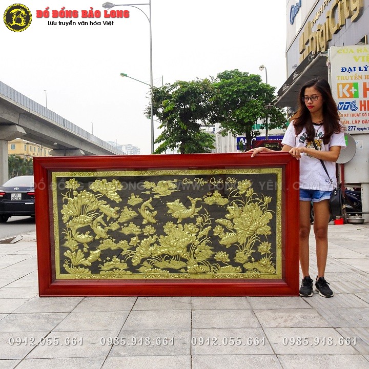 Tranh Cửu Ngư Quần Hội Bằng Đồng 1m97x1m07
