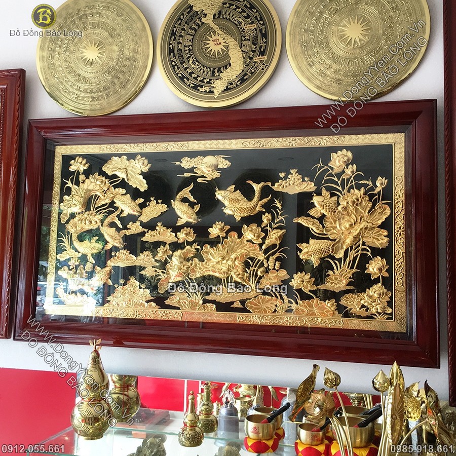 Tranh Cửu Ngư Quần Tụ 1m55 Mạ Vàng 24K