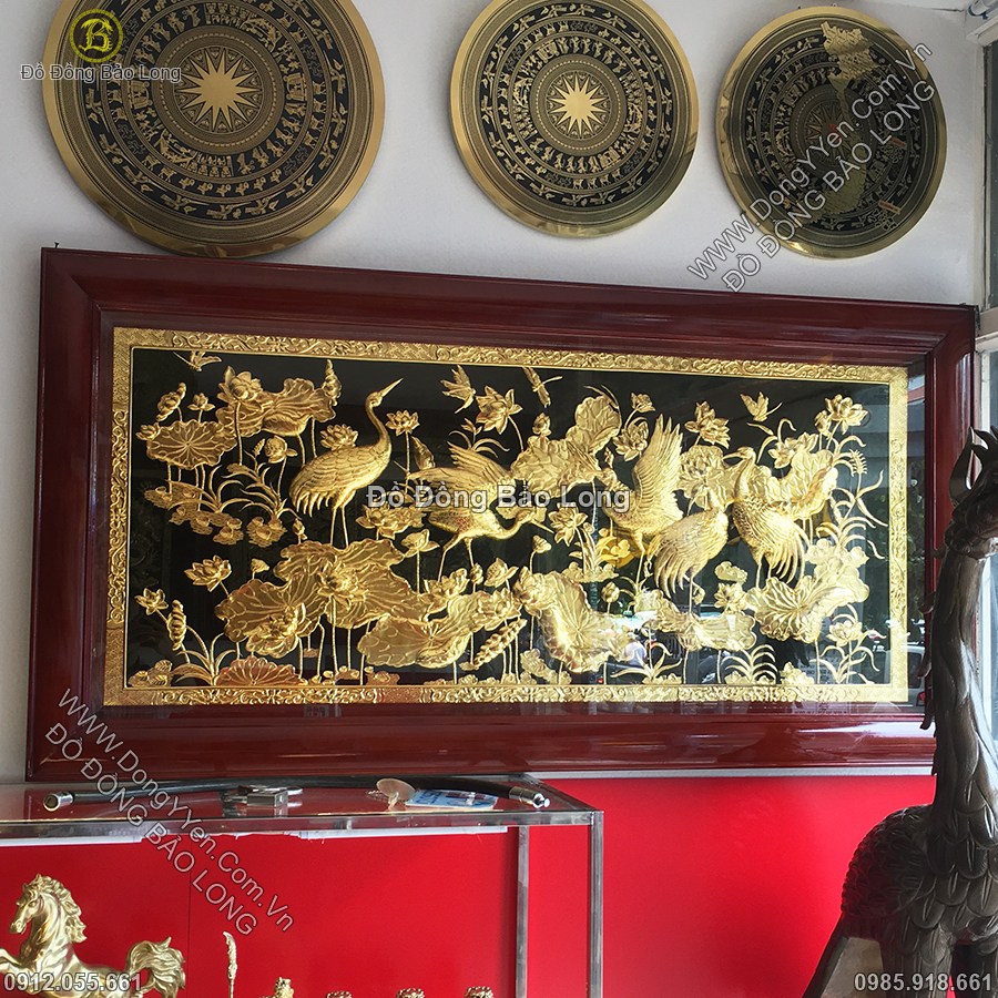 Tranh Sen Hạc 1m76 Mạ Vàng 24k