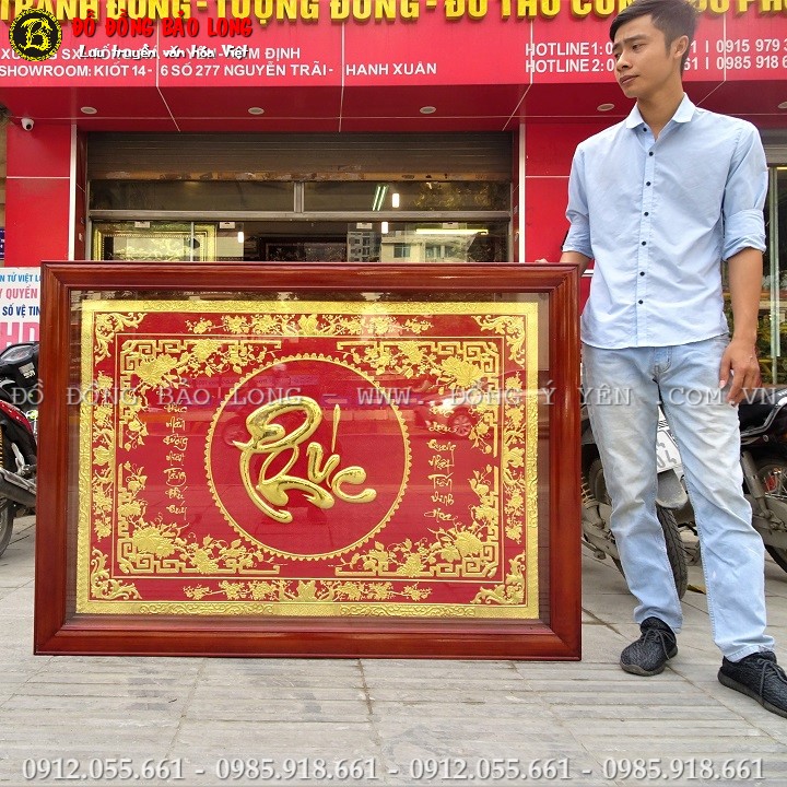 Tranh Chữ Phúc Tiếng Việt Bằng Đồng Mạ Vàng 24k