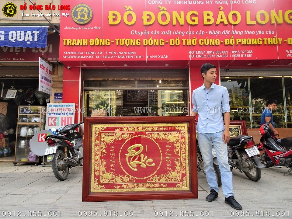 tranh chữ phúc bằng đồng mạ vàng 24k