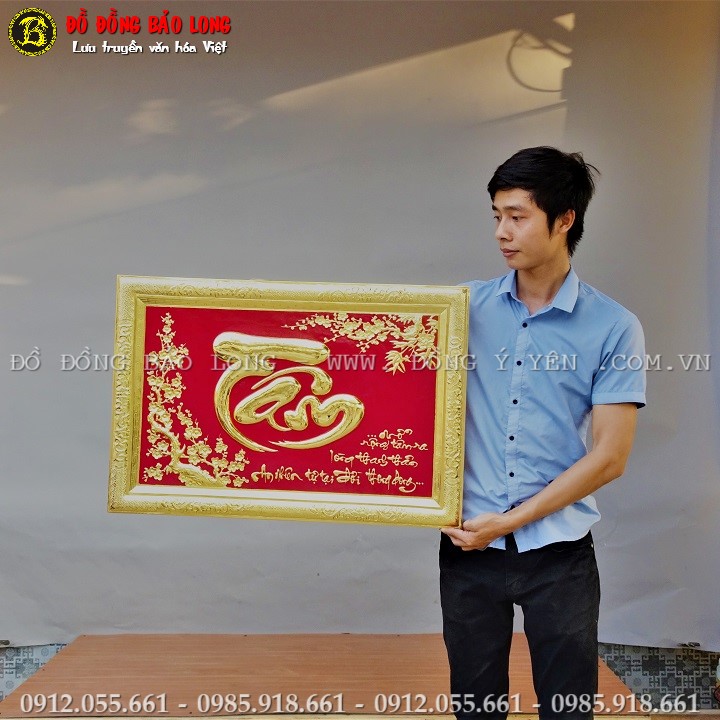 Tranh Chữ Tâm Bằng Đồng Mạ Vàng Khổ 81cm x 55cm