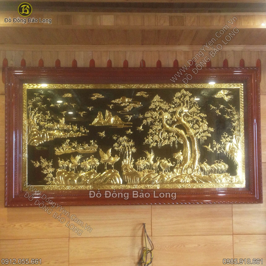 Tranh Bách Hạc Quần Tùng 2m31 Mạ Vàng 24k