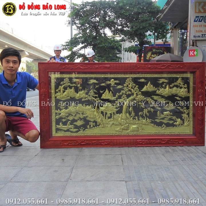 Tranh Đồng Quê Bằng Đồng Khung Gỗ 1m76 x 89cm