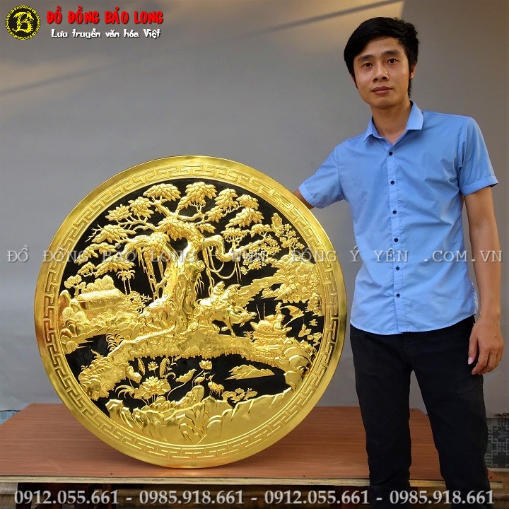 Tranh Hình Tròn Đồng Quê Bằng Đồng Mạ Vàng 24k ĐK 1m