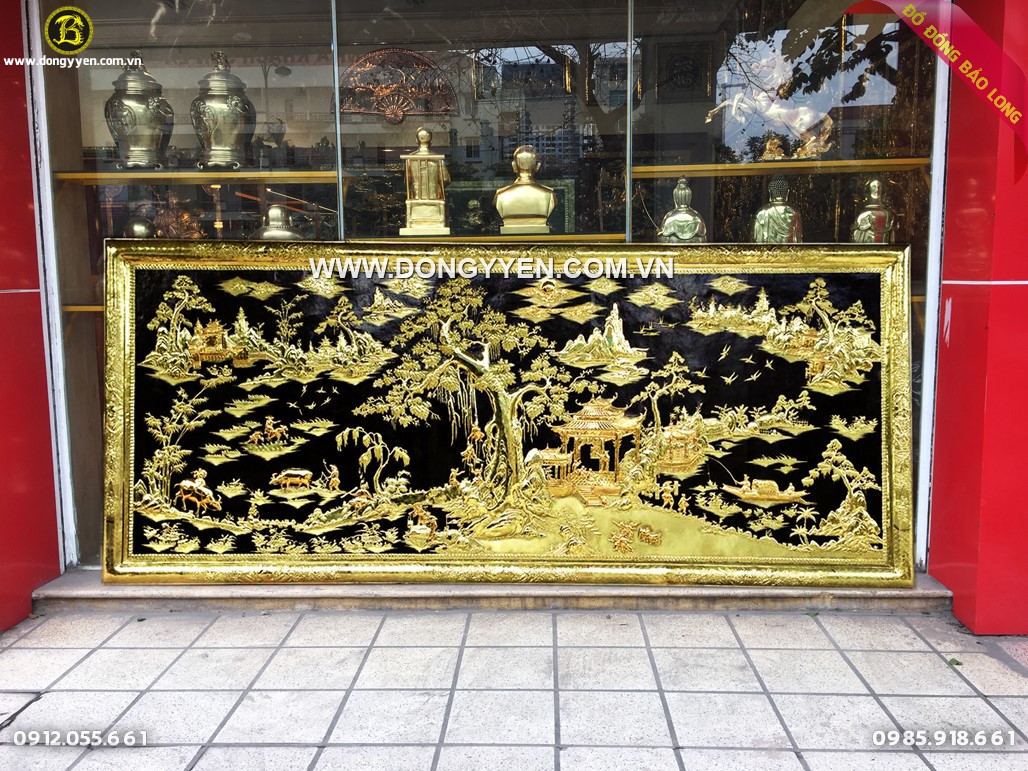tranh đồng quê khung liền đồng mạ vàng 24k