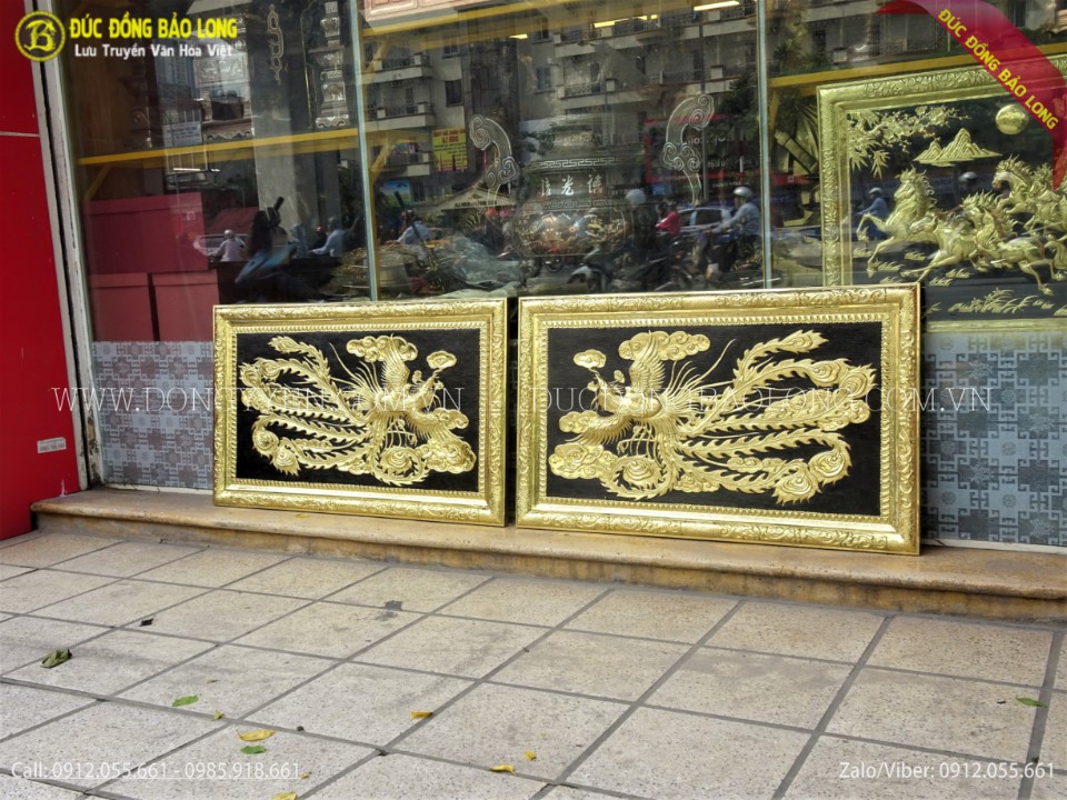 tranh chim phượng bằng đồng