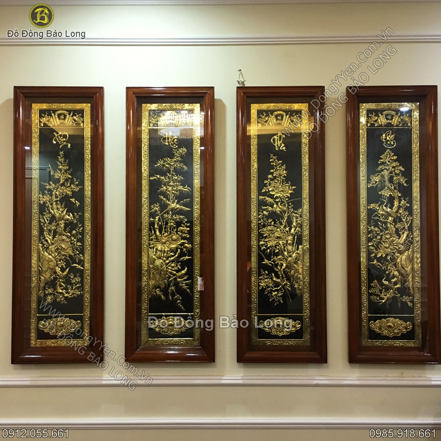 Bộ Tứ Quý Mạ Vàng 24k Khổ 1m27x41cm