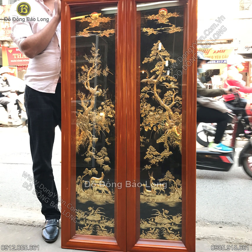 Cặp Tranh Đồng Tùng Lộc Mai Điểu 1m39