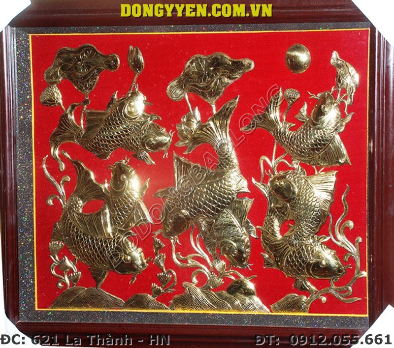 Tranh Cửu Ngư Quần Hội Bằng Đồng Vuông 60cm