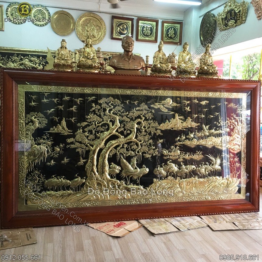 Tranh Đồng Bách Hạc Quần Tùng 3m23