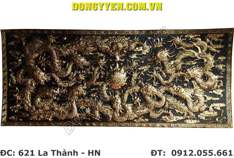 Tranh Đồng Cửu Long Quần Tụ - Cửu Long Chầu Mặt Nguyệt