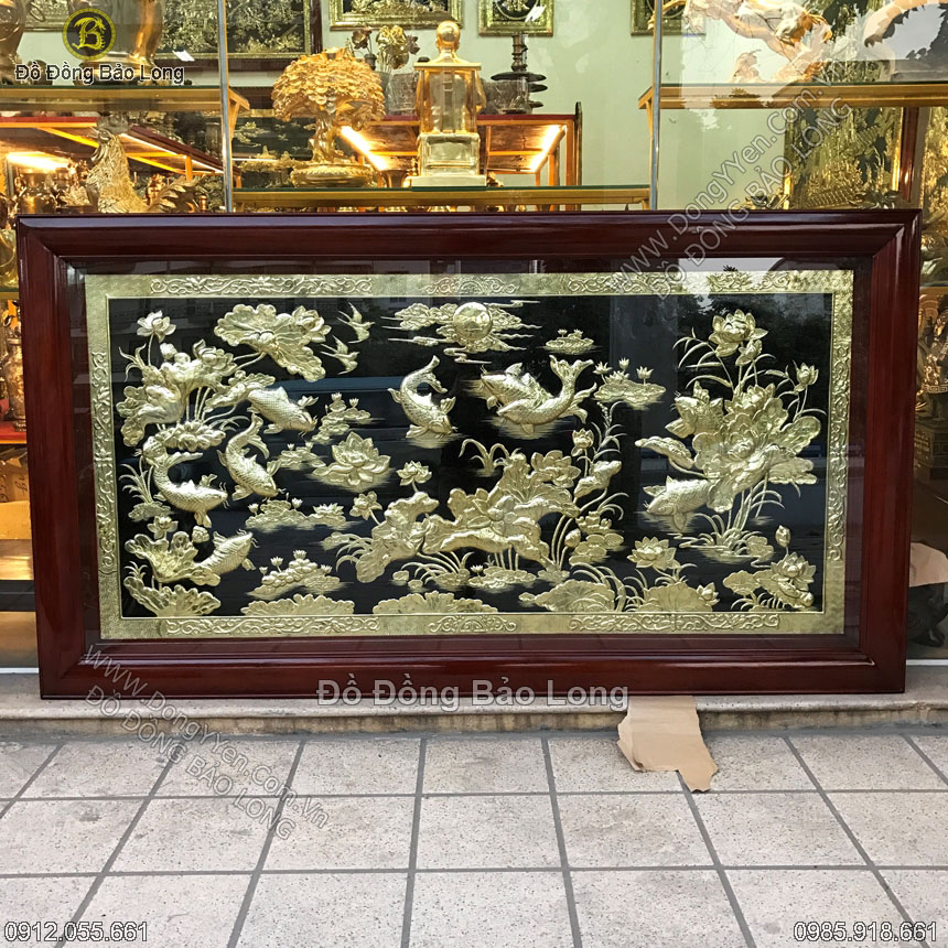 Tranh Đồng Cửu Ngư Hoa Sen 2m31x1m27