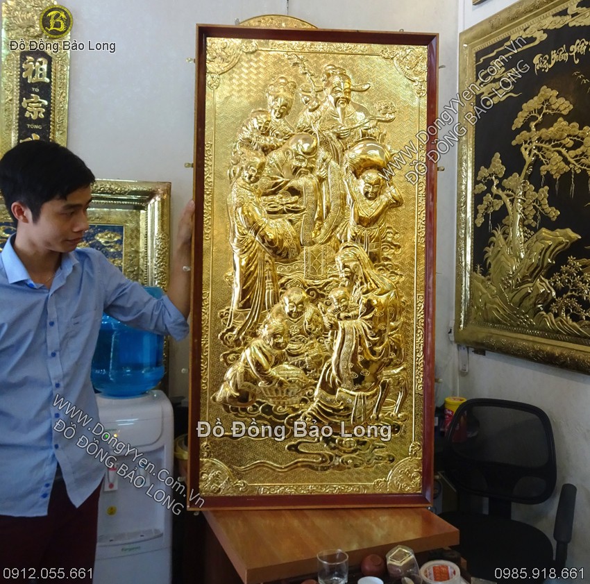 Tranh Đồng Phúc Lộc Thọ Mạ Vàng 24k 1m55
