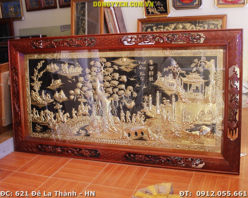 Tranh Vinh Quy Bái Tổ Bằng Đồng Đỏ 1m7 x 90cm
