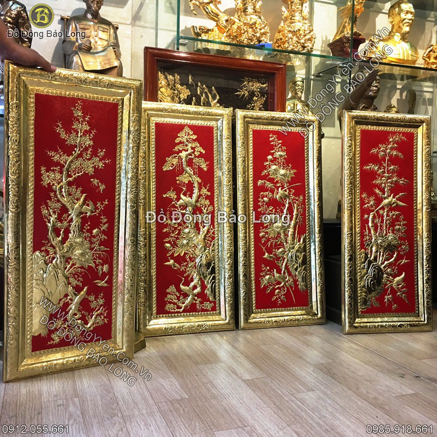 Tranh Tứ Quý Khung Đồng 88cm