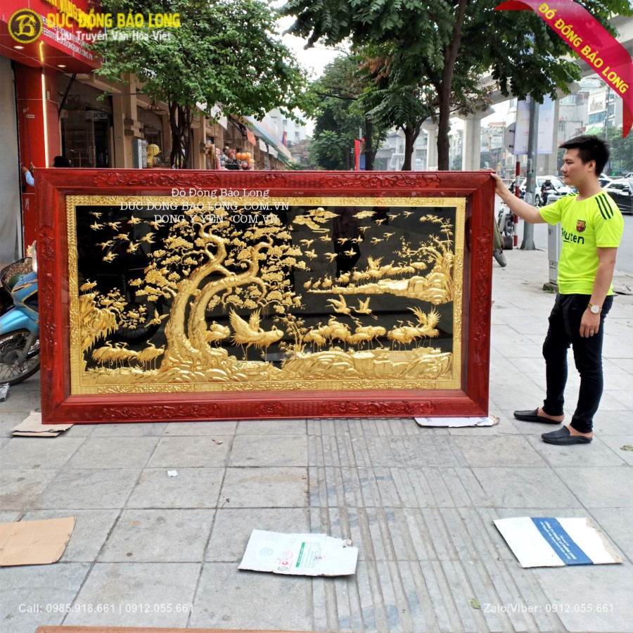 Tranh Bách Hạc Quần Tùng 2m62 x 1m55 Mạ Vàng 24k