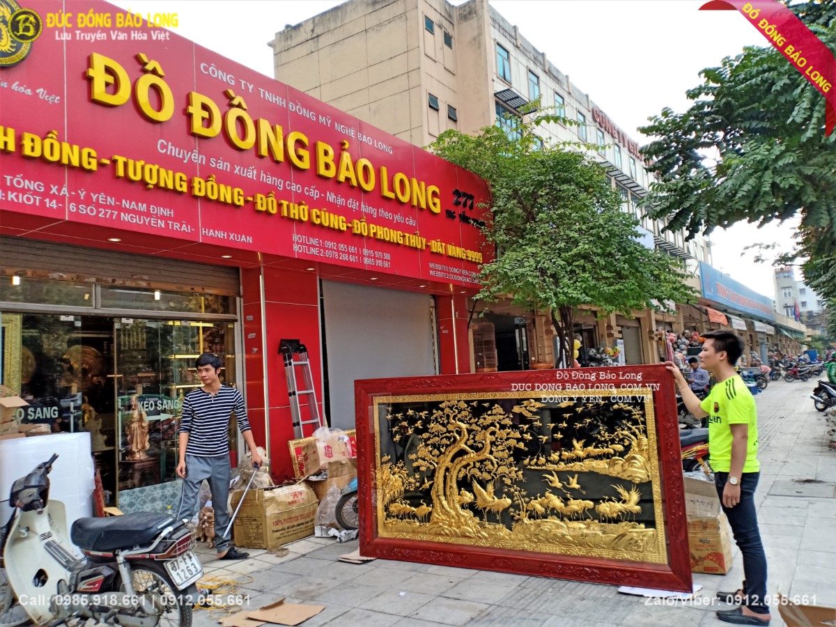 tranh tùng hạc mạ vàng