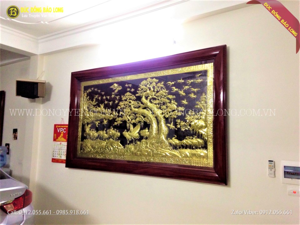 tranh bách hạc song tùng bằng đồng